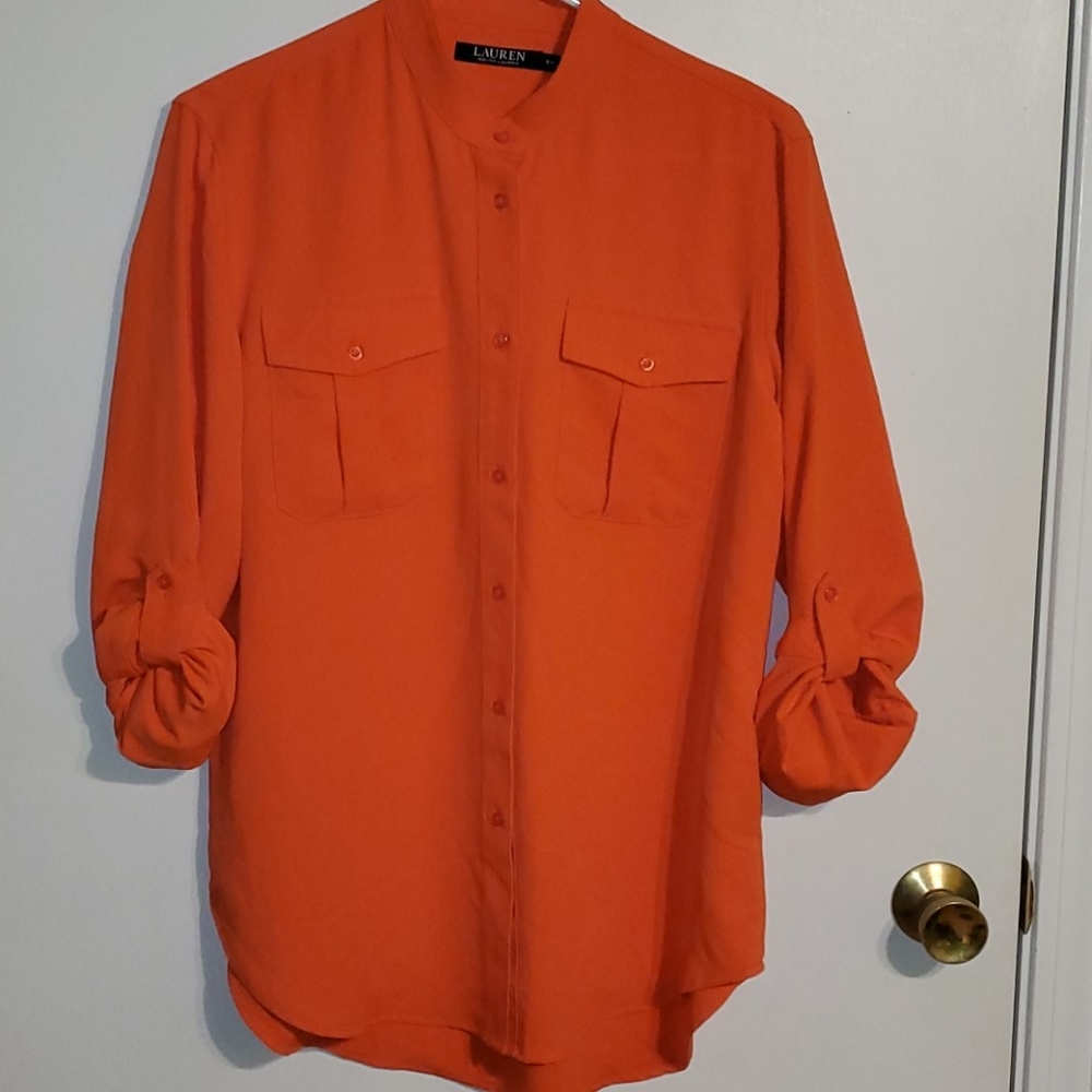 Ralph Lauren women's M orange silky button-down shirt